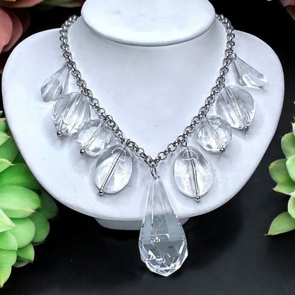 Vintage Silver Necklace with Clear Accents - Picture 1 of 11
